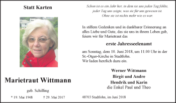 Traueranzeige von Marietraut Wittmann von Münstersche Zeitung und Münsterland Zeitung