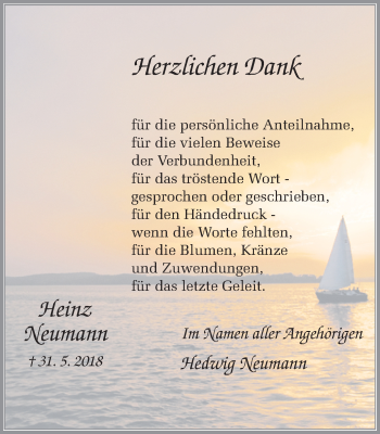 Traueranzeige von Heinz Neumann von Ruhr Nachrichten und Dorstener Zeitung