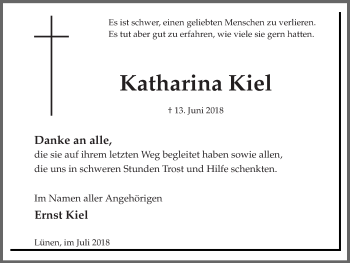 Traueranzeige von Katharina Kiel von Ruhr Nachrichten