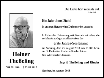 Traueranzeige von Heiner Theßeling von Münstersche Zeitung und Münsterland Zeitung