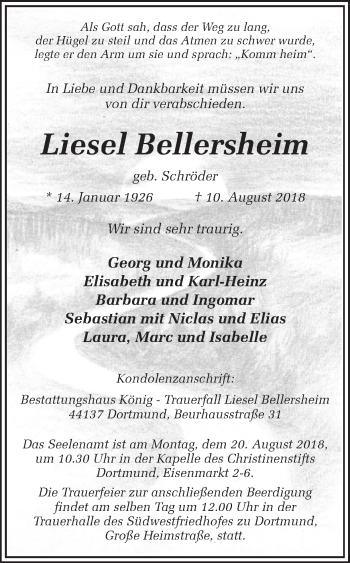 Traueranzeige von Liesel Bellersheim von Ruhr Nachrichten
