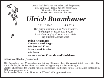 Traueranzeige von Ulrich Baumhauer von Ruhr Nachrichten