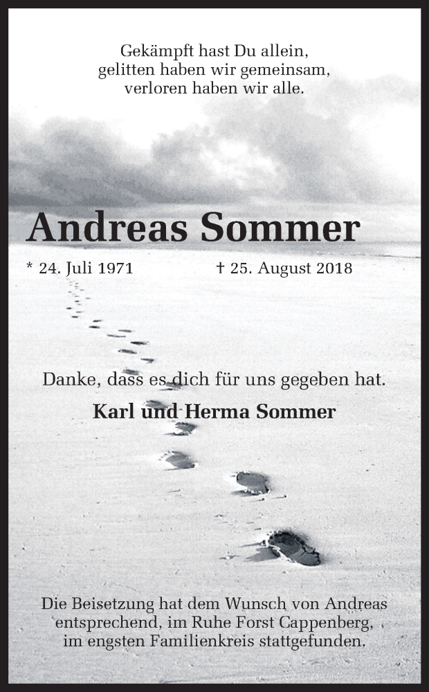  Traueranzeige für Andreas Sommer vom 05.09.2018 aus Ruhr Nachrichten