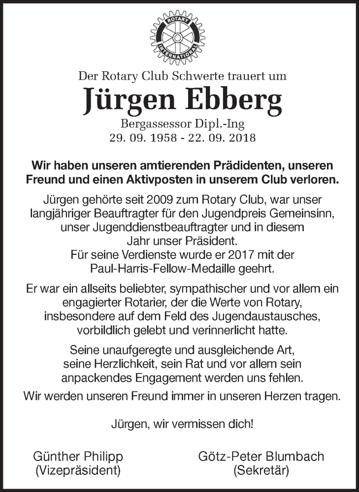  Traueranzeige für Jürgen Ebberg vom 28.09.2018 aus Ruhr Nachrichten