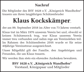 Traueranzeige von Klaus Kockskämper von Ruhr Nachrichten