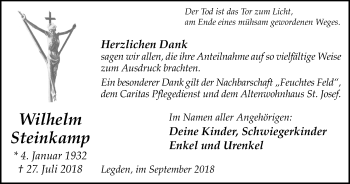 Traueranzeige von Wilhelm Steinkamp von Münstersche Zeitung und Münsterland Zeitung