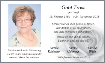 Traueranzeige von Gabi Trost von Ruhr Nachrichten