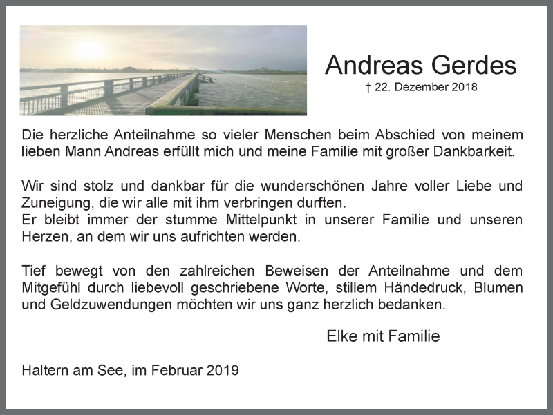  Traueranzeige für Andreas Gerdes vom 02.02.2019 aus Ruhr Nachrichten und Halterner Zeitung