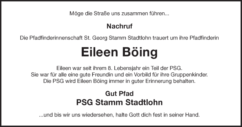  Traueranzeige für Eileen Böing vom 12.02.2019 aus Münstersche Zeitung und Münsterland Zeitung