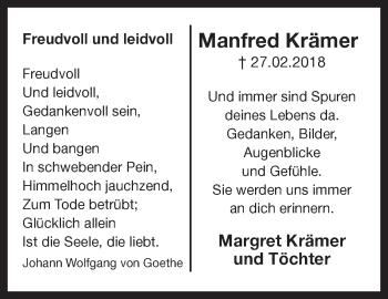 Traueranzeige von Manfred Krämer von Ruhr Nachrichten
