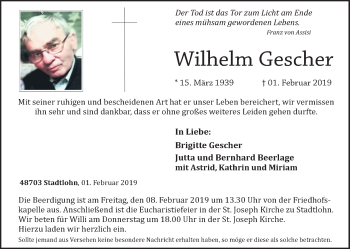 Traueranzeige von Wilhelm Gescher von Münstersche Zeitung und Münsterland Zeitung
