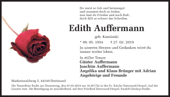 Traueranzeige von Edith Auffermann von Ruhr Nachrichten