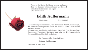 Traueranzeige von Edith Auffermann von Ruhr Nachrichten
