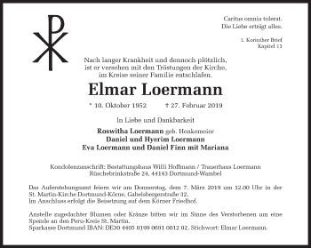 Traueranzeige von Elmar Loermann von Ruhr Nachrichten