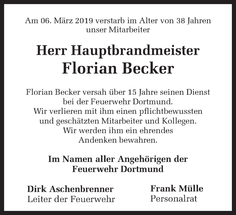  Traueranzeige für Florian Becker vom 09.03.2019 aus 