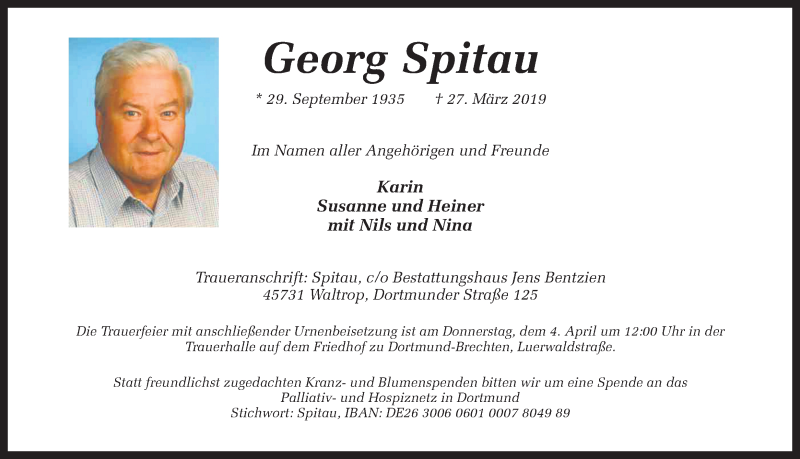  Traueranzeige für Georg Spitau vom 30.03.2019 aus Ruhr Nachrichten