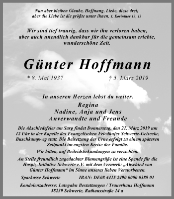 Traueranzeige von Günter Hoffmann von Ruhr Nachrichten
