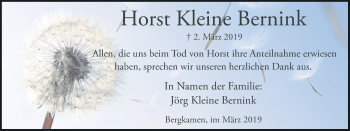Traueranzeige von Horst Kleine Bernink von Ruhr Nachrichten
