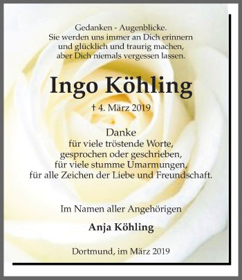 Traueranzeige von Ingo Köhling von Ruhr Nachrichten