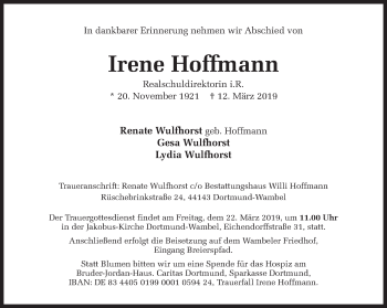 Traueranzeige von Irene Hoffmann von Ruhr Nachrichten