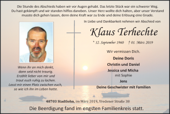 Traueranzeige von Klaus Terhechte von Münstersche Zeitung und Münsterland Zeitung