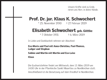 Traueranzeige von Klaus und Elisabeth Schwochert von Ruhr Nachrichten