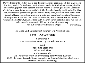 Traueranzeige von Leo Loewenau von Ruhr Nachrichten und Dorstener Zeitung