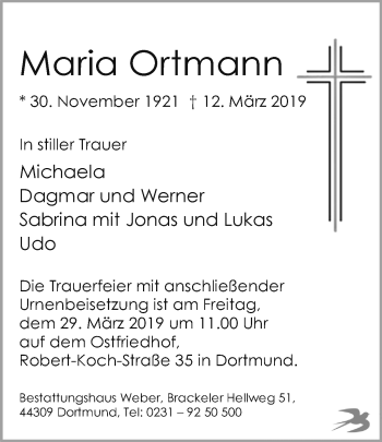 Traueranzeige von Maria Ortmann von Ruhr Nachrichten