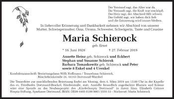 Traueranzeige von Maria Schierock von Ruhr Nachrichten
