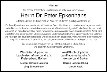 Traueranzeige von Peter Epkenhans von Münstersche Zeitung und Münsterland Zeitung
