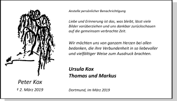 Traueranzeige von Peter Kox von Ruhr Nachrichten