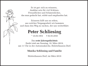 Traueranzeige von Peter Schliesing von Ruhr Nachrichten und Dorstener Zeitung