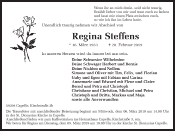 Traueranzeige von Regina Steffens von Ruhr Nachrichten