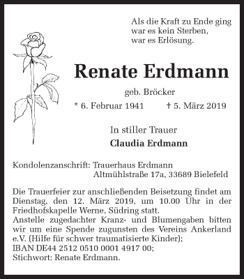 Traueranzeige von Renate Erdmann von Ruhr Nachrichten