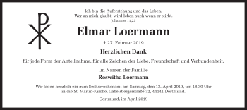 Traueranzeige von Elmar Loermann von Ruhr Nachrichten