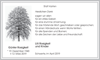 Traueranzeige von Günter Rosigkeit von Ruhr Nachrichten