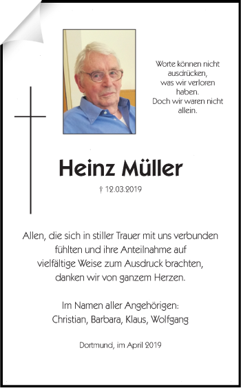 Traueranzeige von Heinz Müller von Ruhr Nachrichten