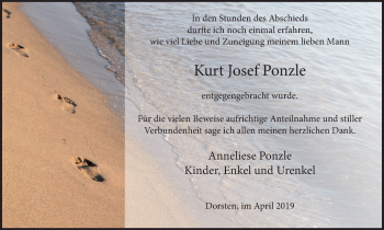 Traueranzeige von Kurt Josef Ponzle von Ruhr Nachrichten und Dorstener Zeitung