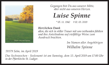 Traueranzeige von Luise Spinne von Ruhr Nachrichten