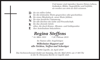Traueranzeige von Regina Steffens von Ruhr Nachrichten