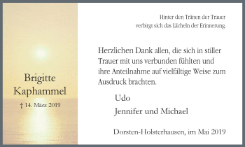 Traueranzeige von Brigitte Kaphammel von Ruhr Nachrichten und Dorstener Zeitung