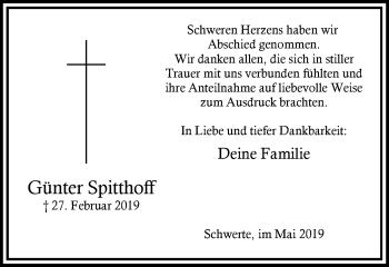 Traueranzeige von Günter Spitthoff von Ruhr Nachrichten
