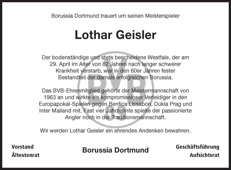  Traueranzeige für Lothar Geisler vom 11.05.2019 aus Ruhr Nachrichten