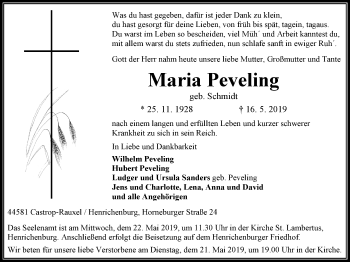 Traueranzeige von Maria Peveling von Ruhr Nachrichten