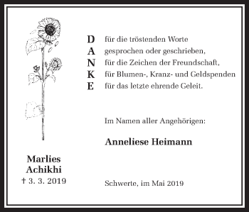 Traueranzeige von Marlies Achikhi von Ruhr Nachrichten