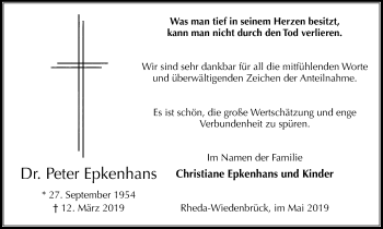 Traueranzeige von Peter Epkenhans von Münstersche Zeitung und Münsterland Zeitung