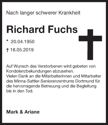 Traueranzeige von Richard Fuchs von Ruhr Nachrichten