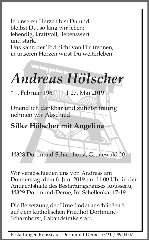 Traueranzeige für Andreas Hölscher vom 01.06.2019 aus Ruhr Nachrichten