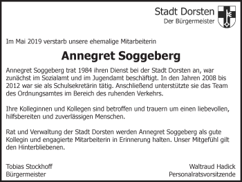 Traueranzeige von Annegret Soggeberg von Ruhr Nachrichten und Dorstener Zeitung