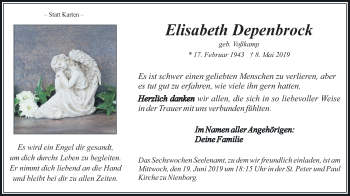 Traueranzeige von Elisabeth Depenbrock von Münstersche Zeitung und Münsterland Zeitung